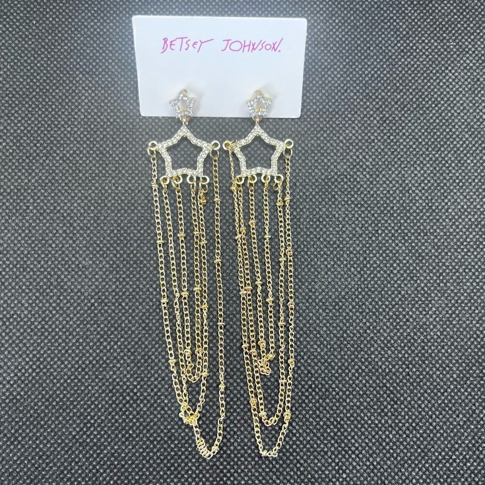 EARRINGS! Betsey Johnson Gold Star Studded Dangling Earrings BNWT